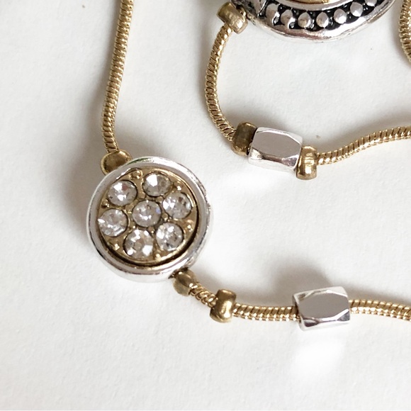 Three Stranded Silver and Gold Tone Beaded Adjustable Bracelet - Picture 8 of 16